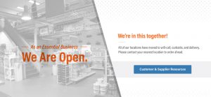 As an essential business, we are open - warehouse image