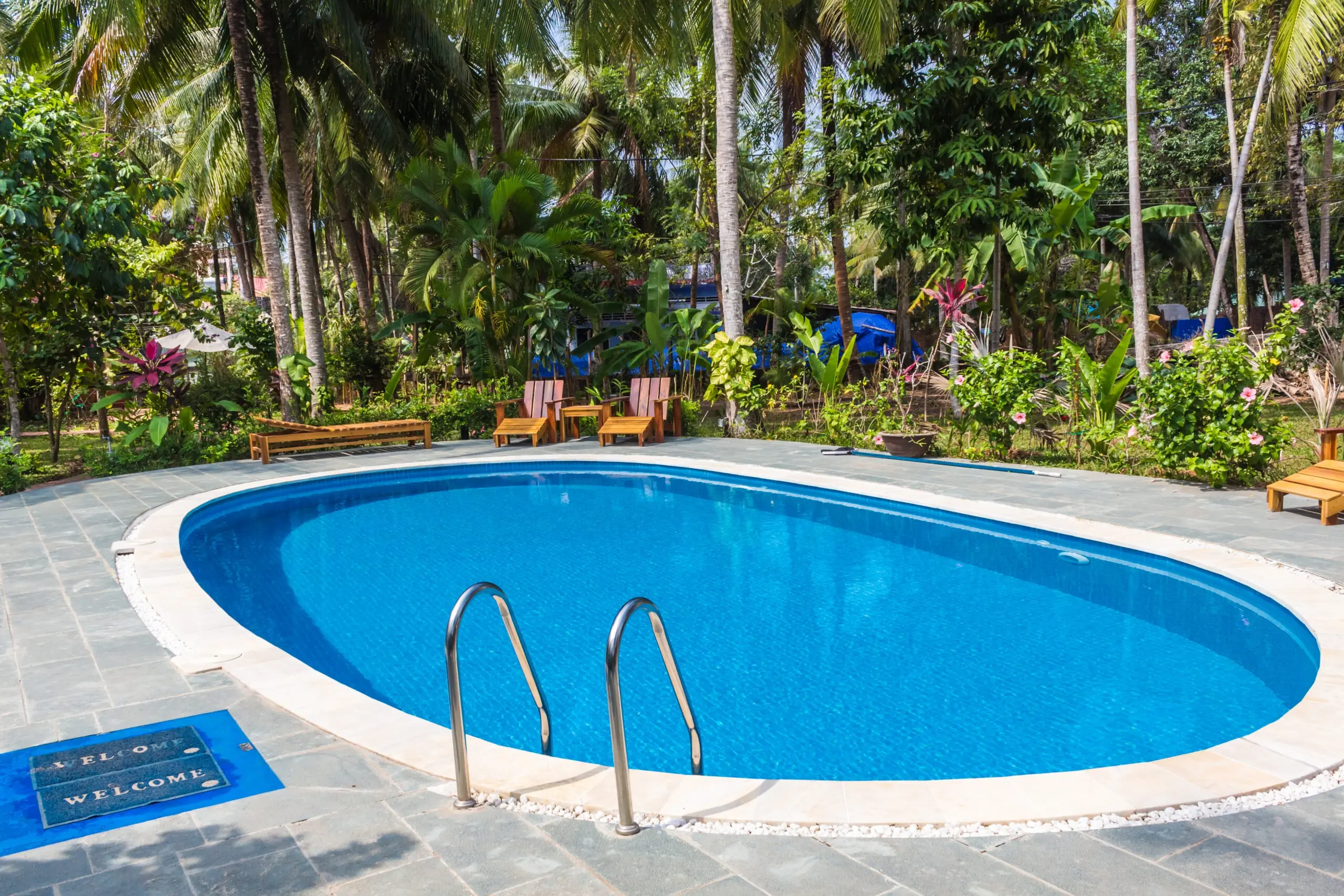 swimming pool in tropical resort with garden tropical florida pool